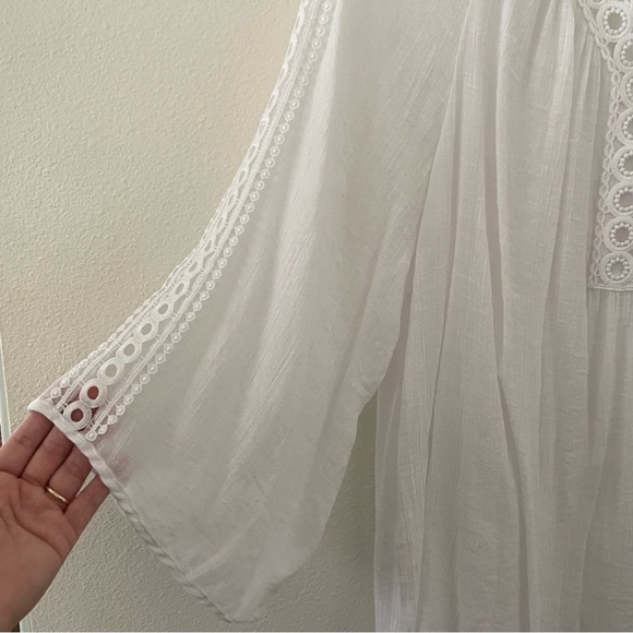 Zac & Rachel White Crochet Short Sleeve Semi Sheer Top Size XL Lightweight - Picture 5 of 8